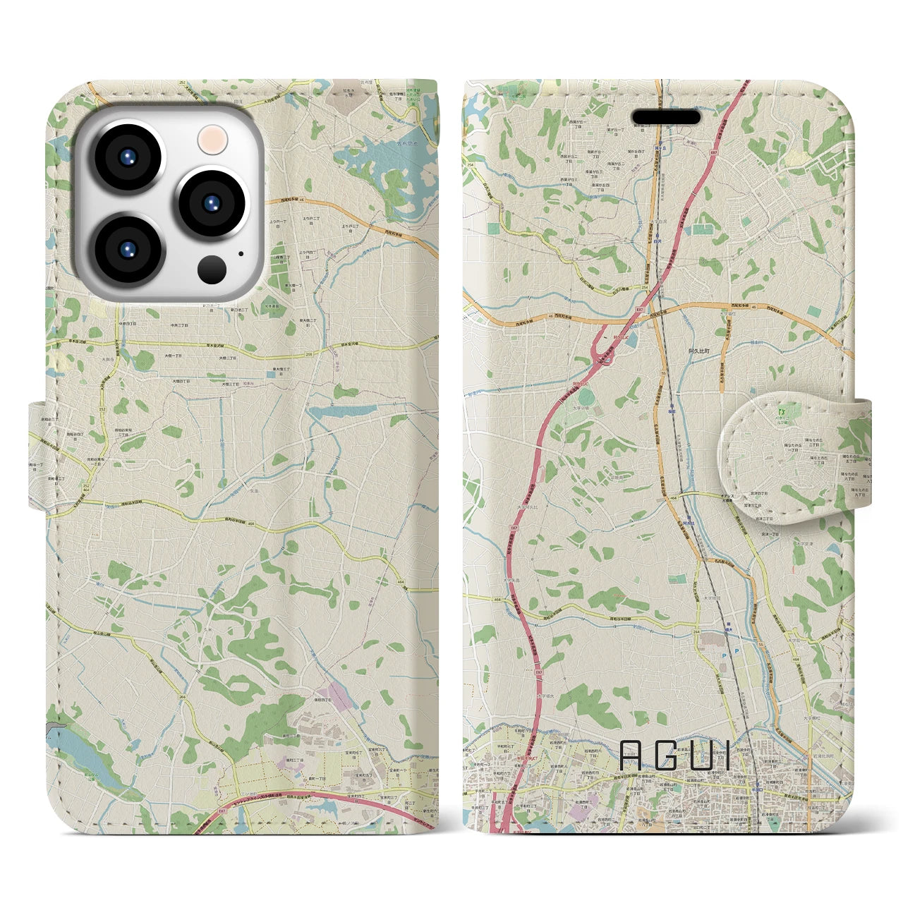 【阿久比】地図柄iPhoneケース（手帳両面タイプ・ナチュラル）iPhone 13 Pro 用