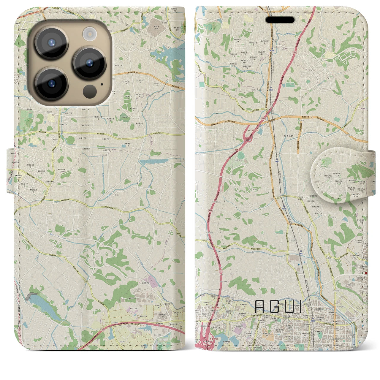 【阿久比】地図柄iPhoneケース（手帳両面タイプ・ナチュラル）iPhone 14 Pro Max 用