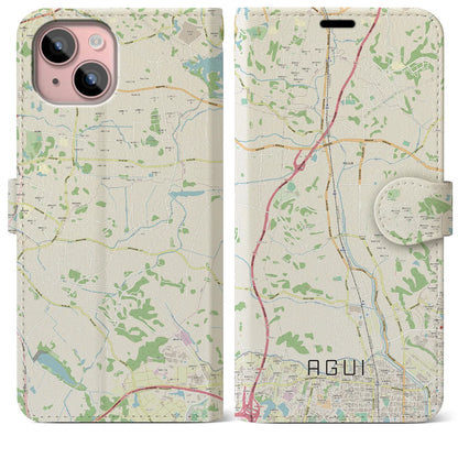 【阿久比（愛知県）】地図柄iPhoneケース（手帳タイプ）ナチュラル・iPhone 15 Plus 用