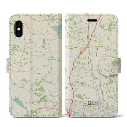 【阿久比（愛知県）】地図柄iPhoneケース（手帳タイプ）ナチュラル・iPhone XS / X 用