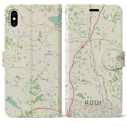 【阿久比（愛知県）】地図柄iPhoneケース（手帳タイプ）ナチュラル・iPhone XS Max 用