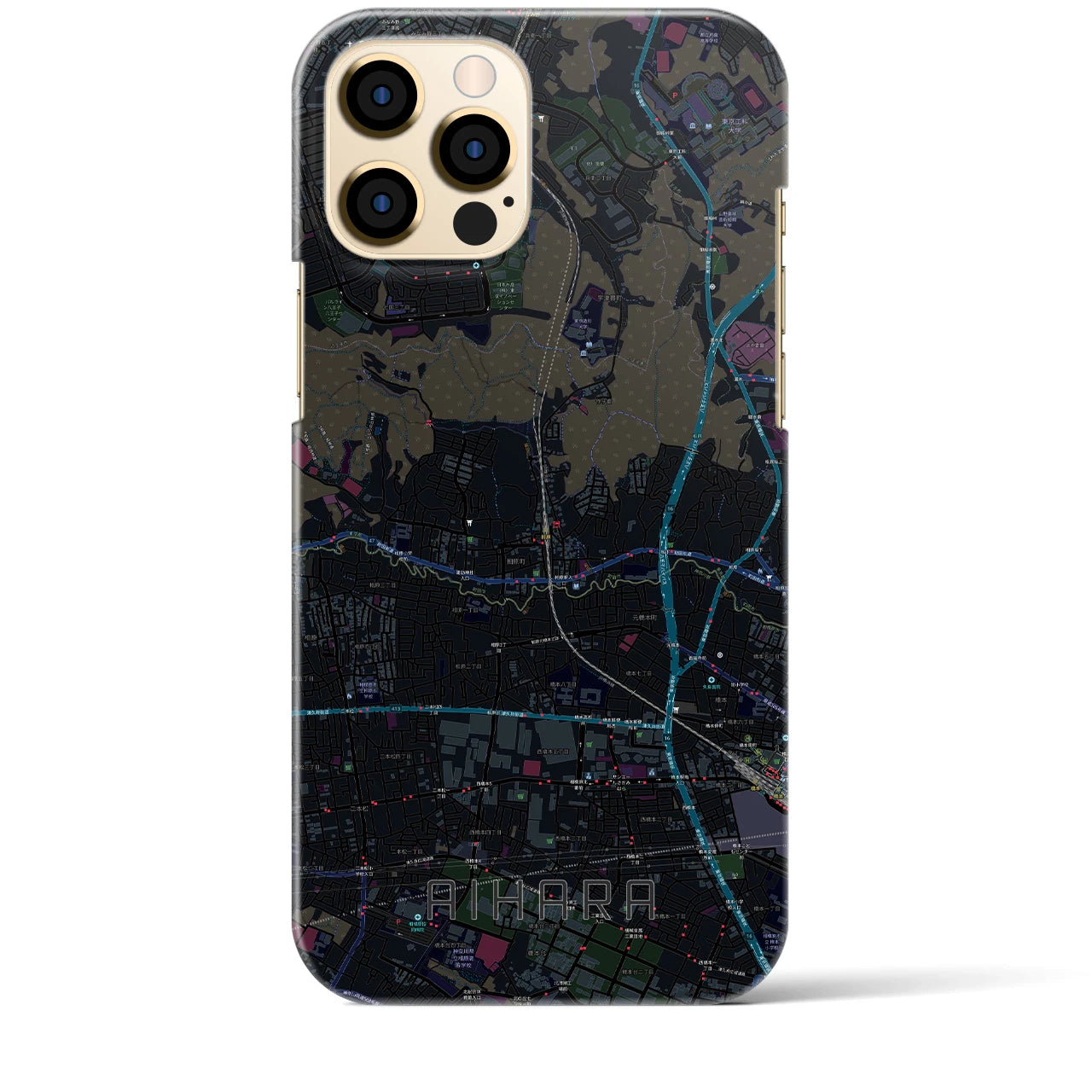 【相原】地図柄iPhoneケース（バックカバータイプ・ブラック）iPhone 12 Pro Max 用