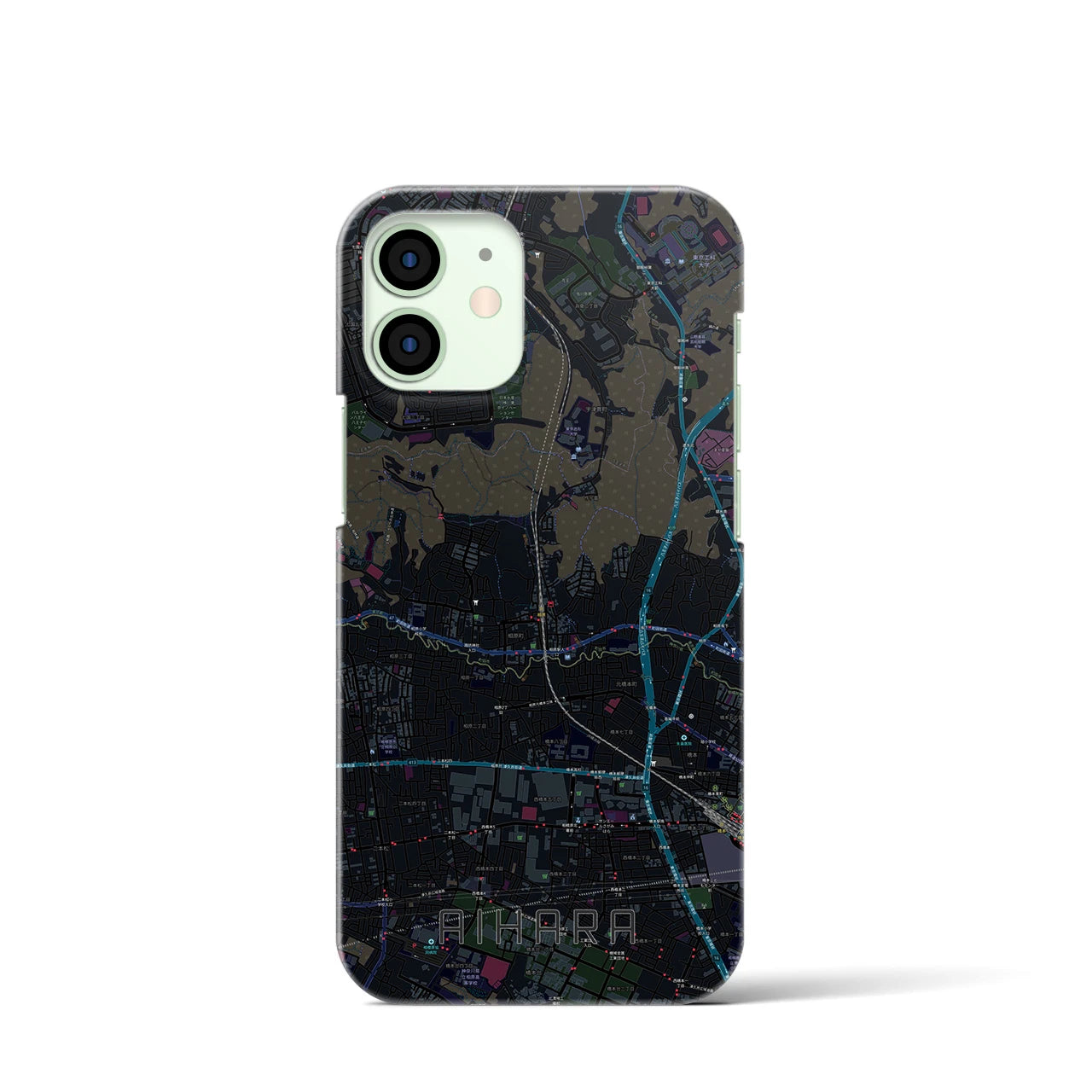 【相原】地図柄iPhoneケース（バックカバータイプ・ブラック）iPhone 12 mini 用