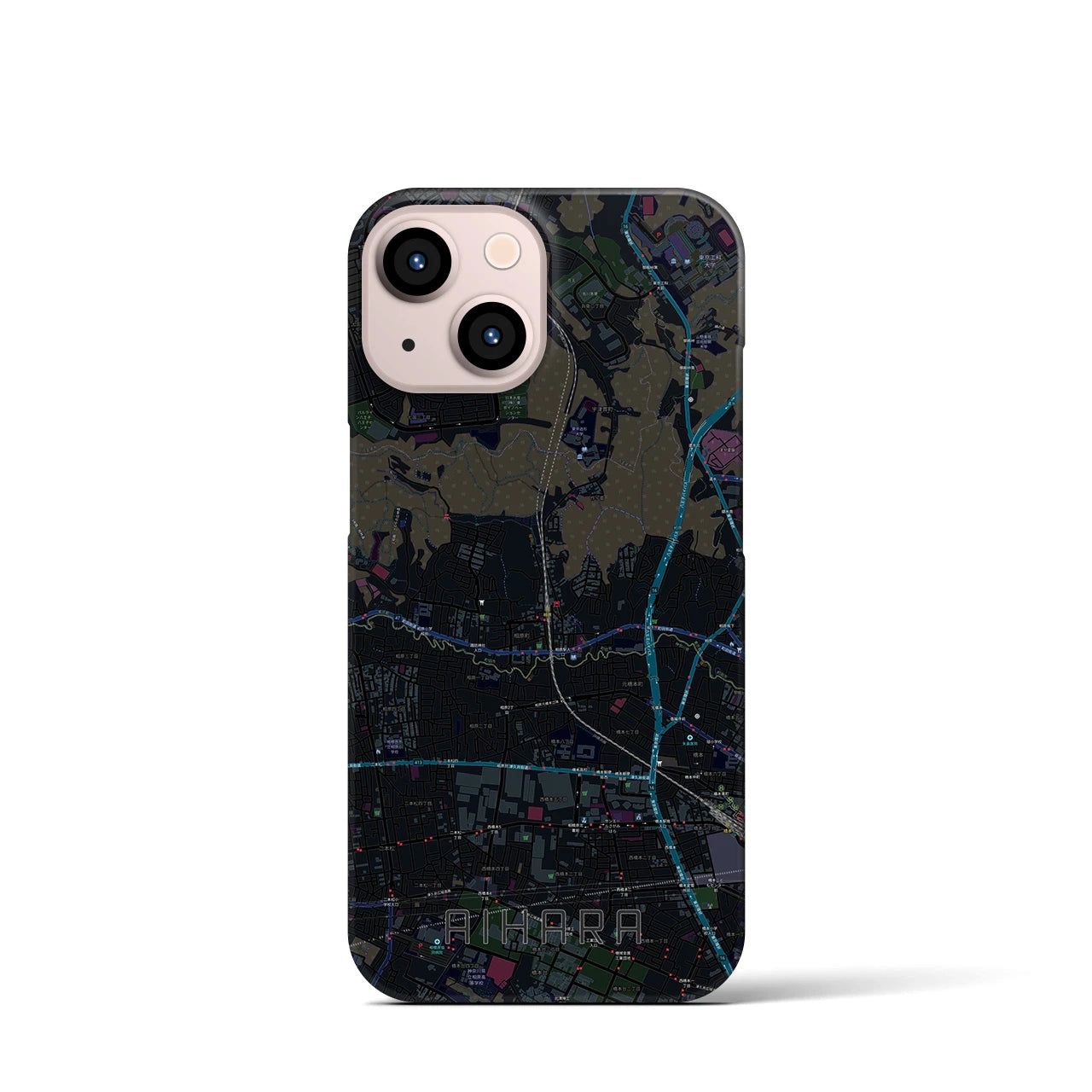 【相原】地図柄iPhoneケース（バックカバータイプ・ブラック）iPhone 13 mini 用
