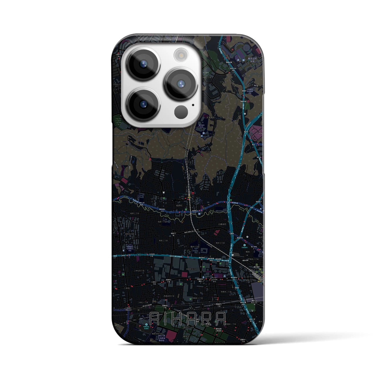 【相原】地図柄iPhoneケース（バックカバータイプ・ブラック）iPhone 14 Pro 用