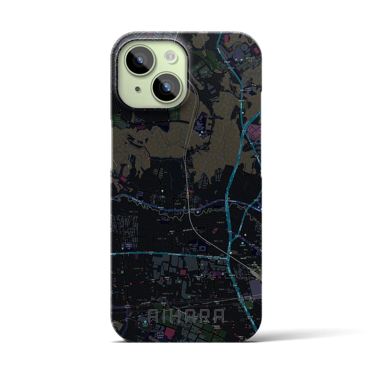 【相原】地図柄iPhoneケース（バックカバータイプ・ブラック）iPhone 15 用