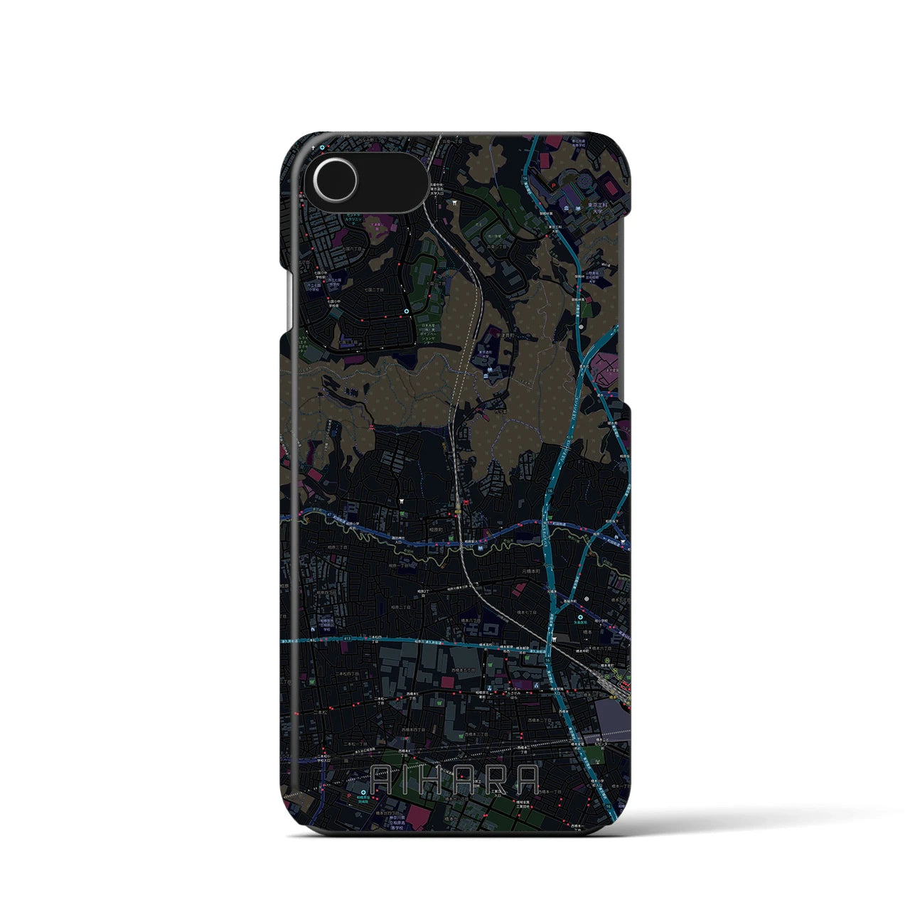 【相原】地図柄iPhoneケース（バックカバータイプ・ブラック）iPhone SE（第3 / 第2世代） / 8 / 7 / 6s / 6 用