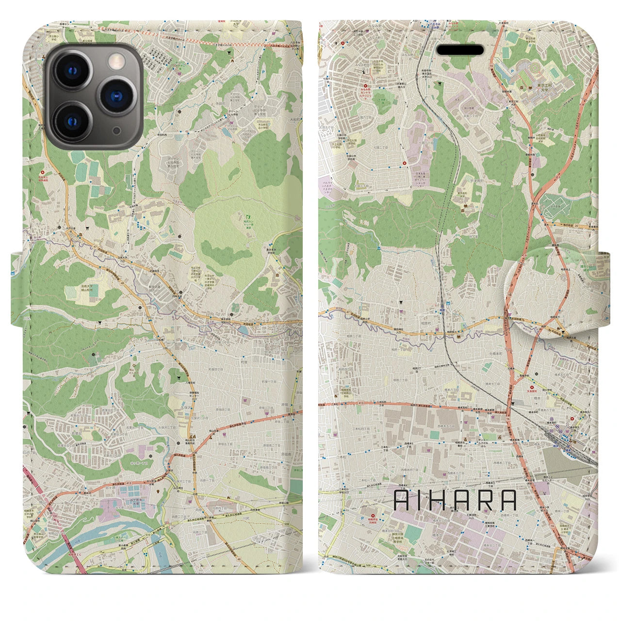 【相原】地図柄iPhoneケース（手帳両面タイプ・ナチュラル）iPhone 11 Pro Max 用