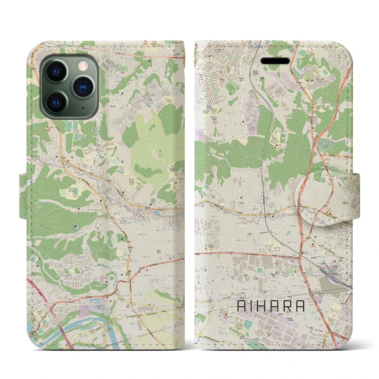 【相原】地図柄iPhoneケース（手帳両面タイプ・ナチュラル）iPhone 11 Pro 用