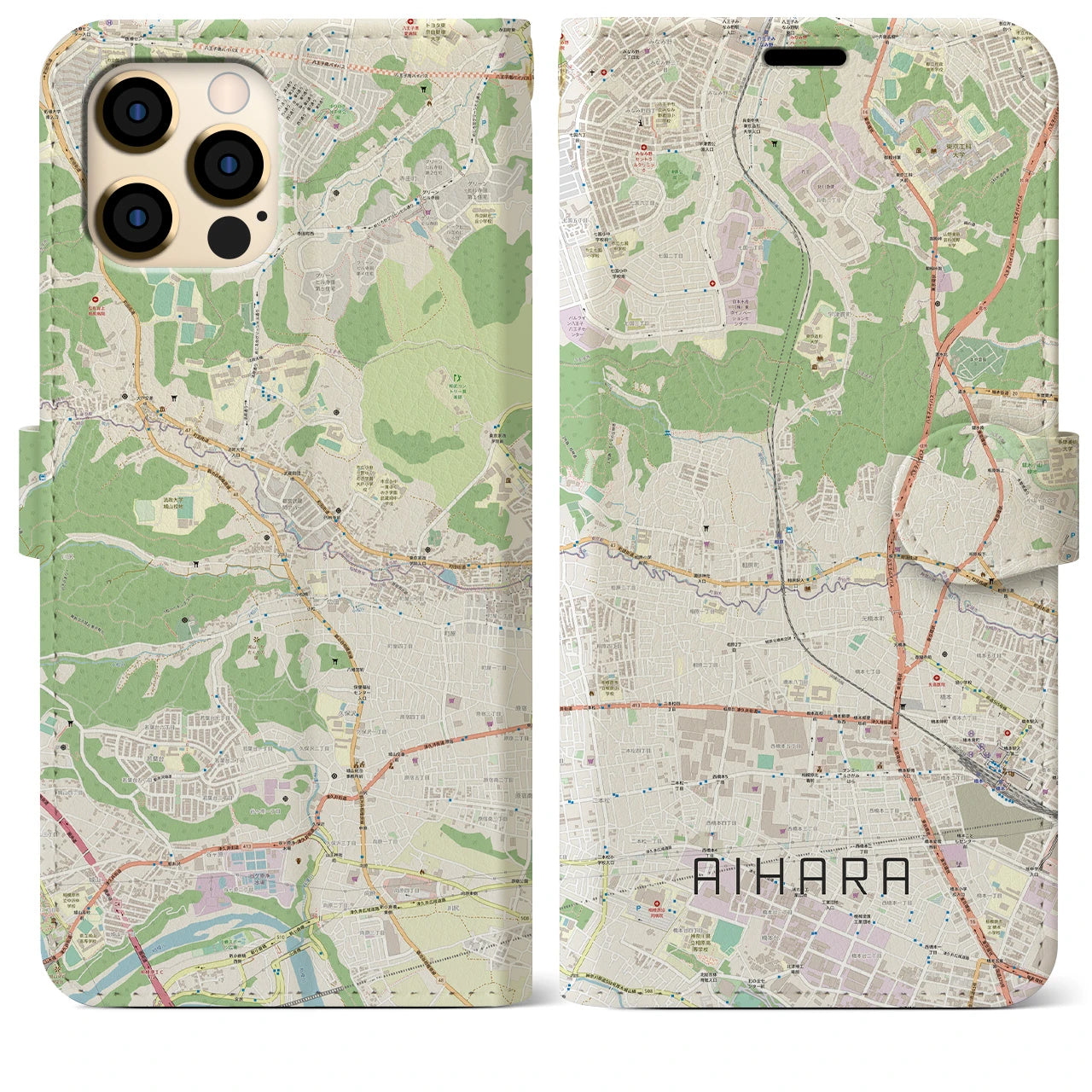 【相原】地図柄iPhoneケース（手帳両面タイプ・ナチュラル）iPhone 12 Pro Max 用