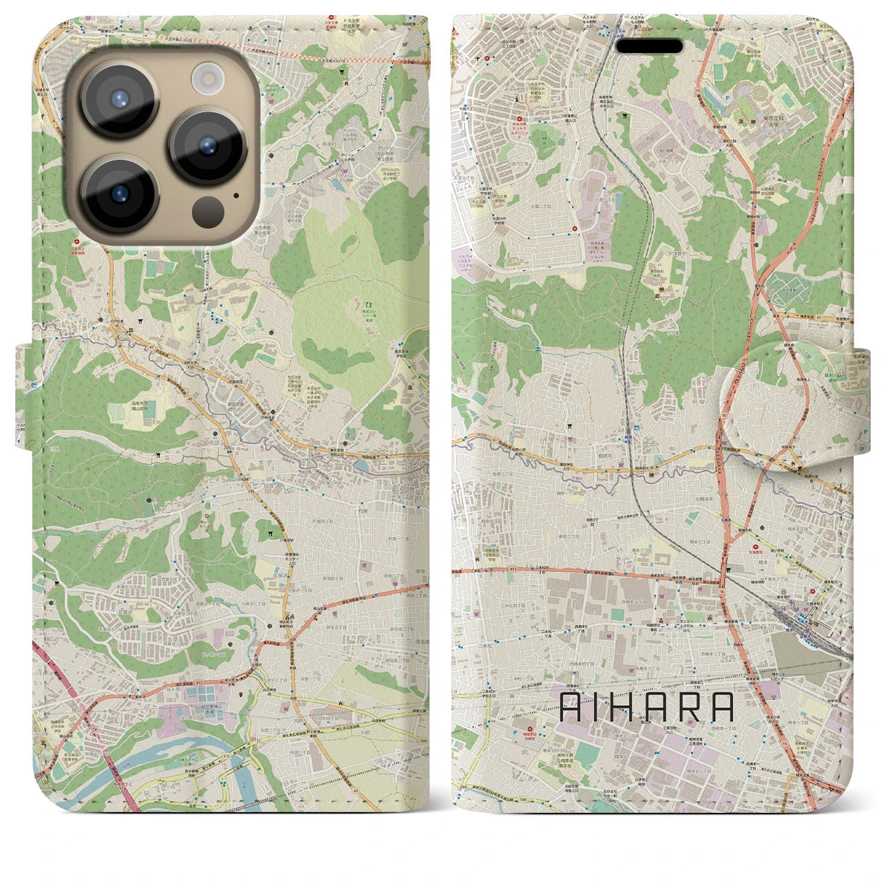 【相原】地図柄iPhoneケース（手帳両面タイプ・ナチュラル）iPhone 14 Pro Max 用