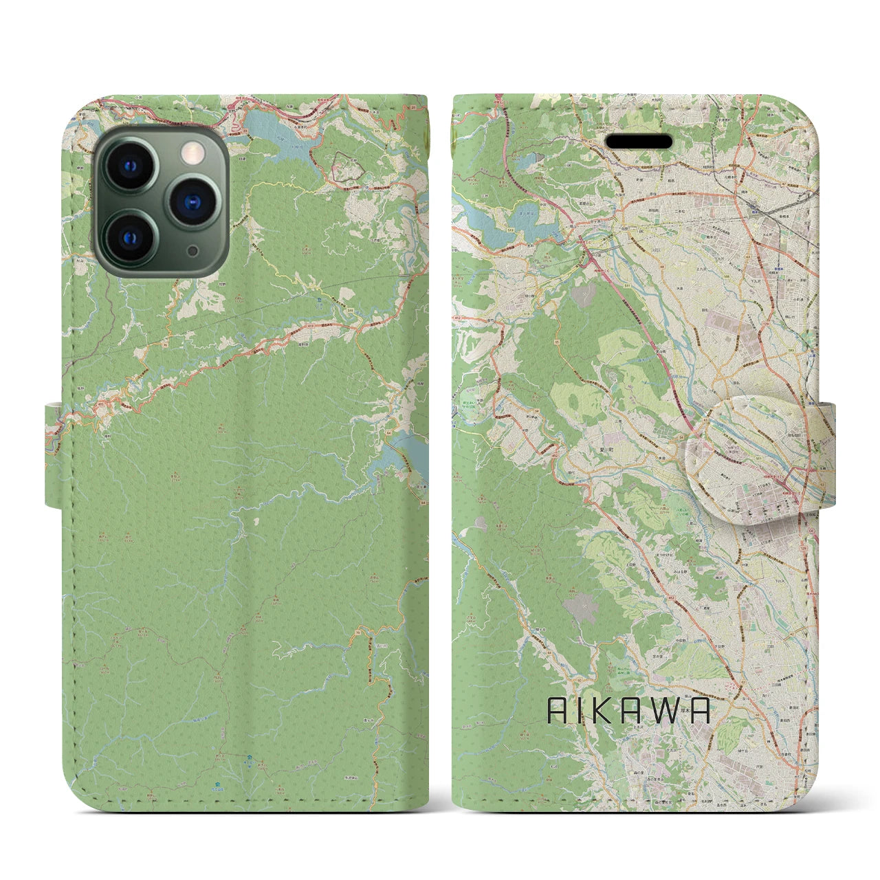 【愛川】地図柄iPhoneケース（手帳両面タイプ・ナチュラル）iPhone 11 Pro 用