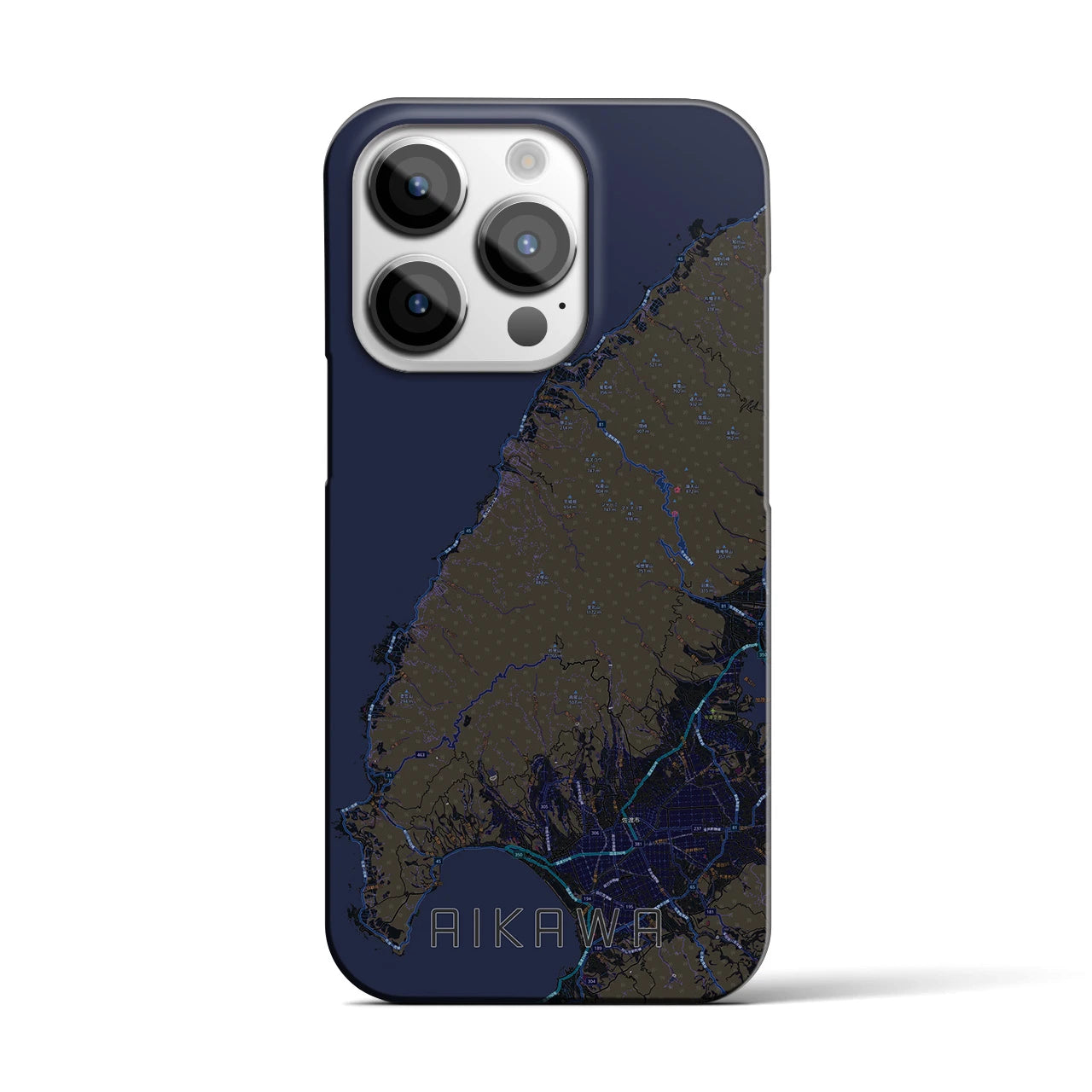 【相川】地図柄iPhoneケース（バックカバータイプ・ブラック）iPhone 14 Pro 用