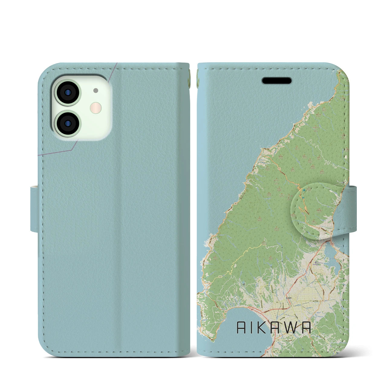 【相川】地図柄iPhoneケース（手帳両面タイプ・ナチュラル）iPhone 12 mini 用