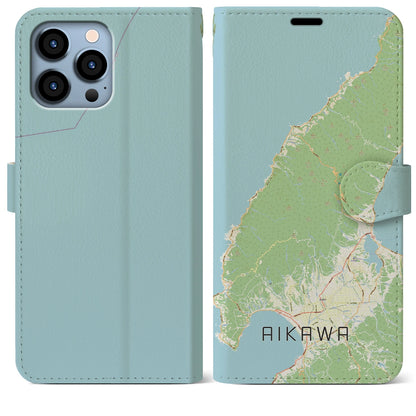 【相川（新潟県）】地図柄iPhoneケース（手帳タイプ）ナチュラル・iPhone 13 Pro Max 用