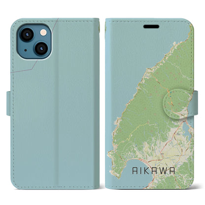 【相川（新潟県）】地図柄iPhoneケース（手帳タイプ）ナチュラル・iPhone 13 用