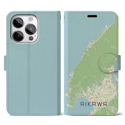 【相川（新潟県）】地図柄iPhoneケース（手帳タイプ）ナチュラル・iPhone 14 Pro 用