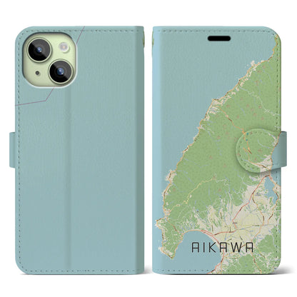 【相川（新潟県）】地図柄iPhoneケース（手帳タイプ）ナチュラル・iPhone 15 用