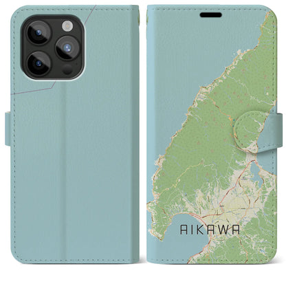 【相川（新潟県）】地図柄iPhoneケース（手帳タイプ）ナチュラル・iPhone 15 Pro Max 用