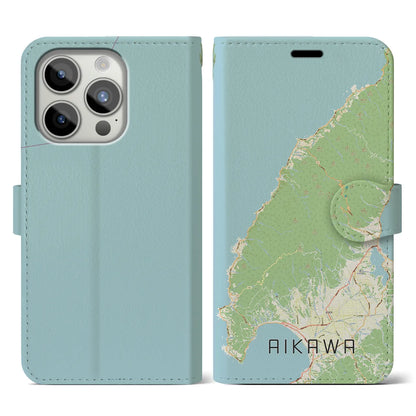 【相川（新潟県）】地図柄iPhoneケース（手帳タイプ）ナチュラル・iPhone 15 Pro 用