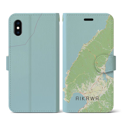 【相川（新潟県）】地図柄iPhoneケース（手帳タイプ）ナチュラル・iPhone XS / X 用