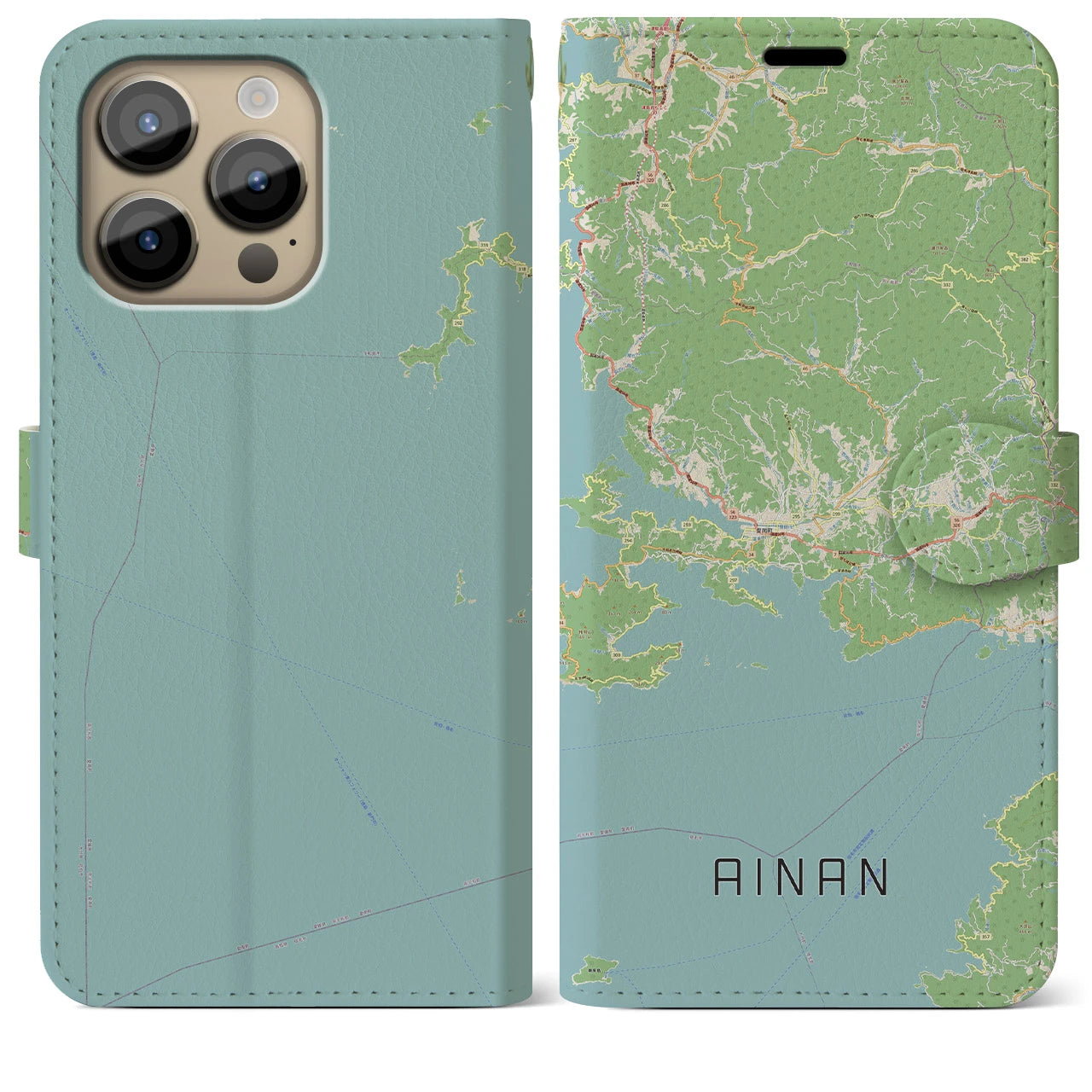 【愛南】地図柄iPhoneケース（手帳両面タイプ・ナチュラル）iPhone 14 Pro Max 用