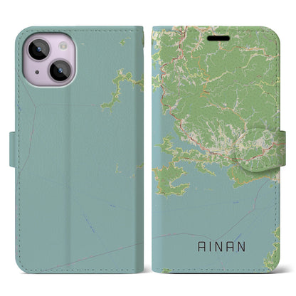 【愛南（愛媛県）】地図柄iPhoneケース（手帳タイプ）ナチュラル・iPhone 14 用