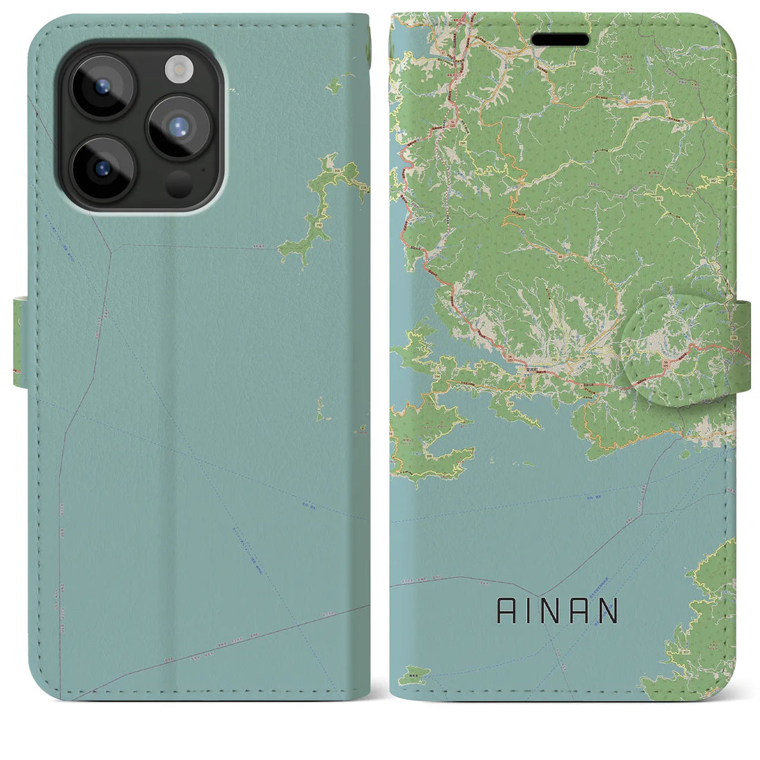 【愛南】地図柄iPhoneケース（手帳両面タイプ・ナチュラル）iPhone 15 Pro Max 用