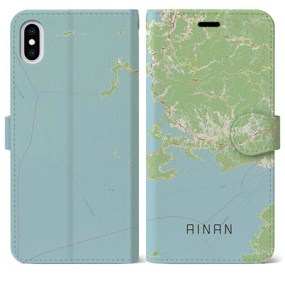 【愛南（愛媛県）】地図柄iPhoneケース（手帳タイプ）ナチュラル・iPhone XS Max 用