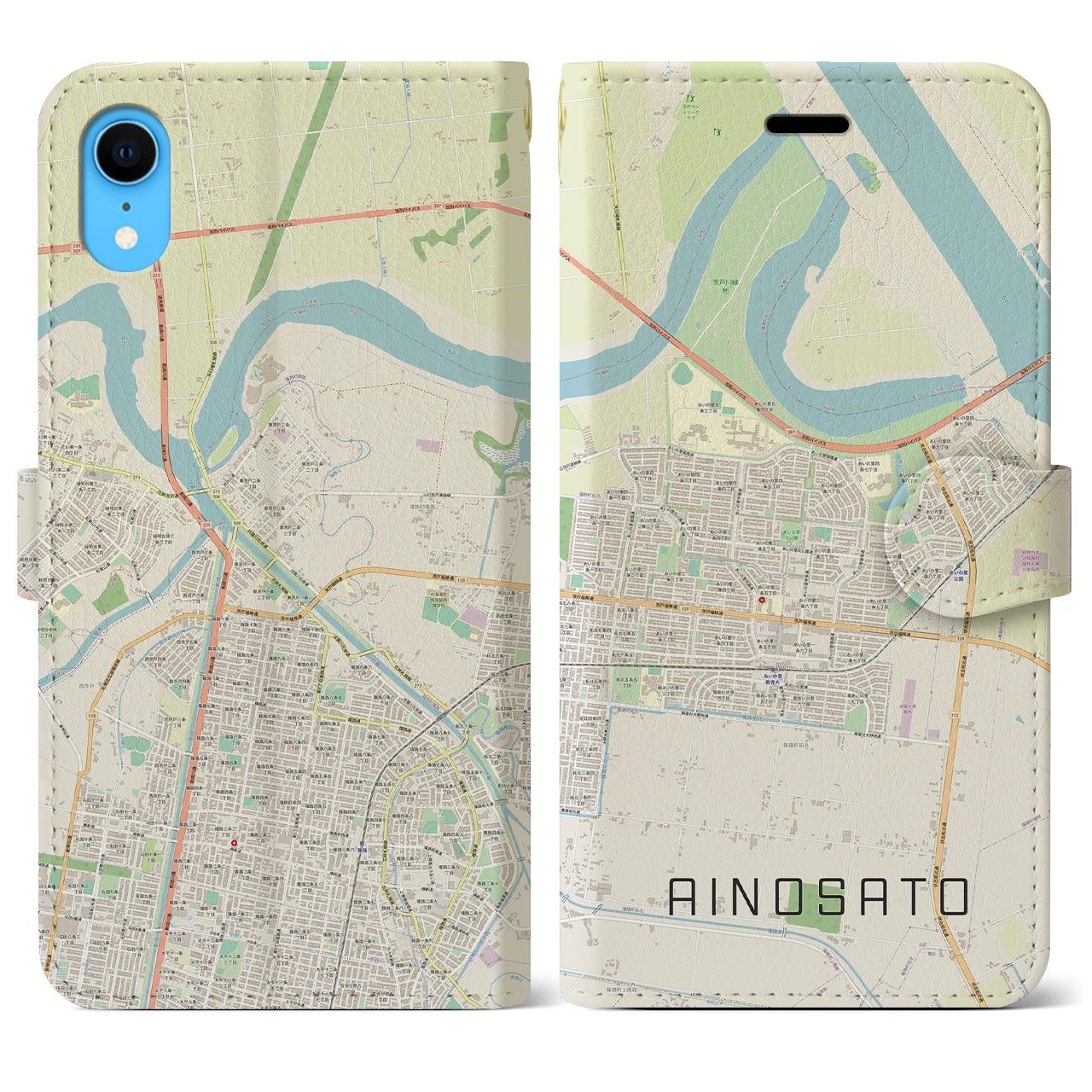 【あいの里】地図柄iPhoneケース（手帳両面タイプ・ナチュラル）iPhone XR 用