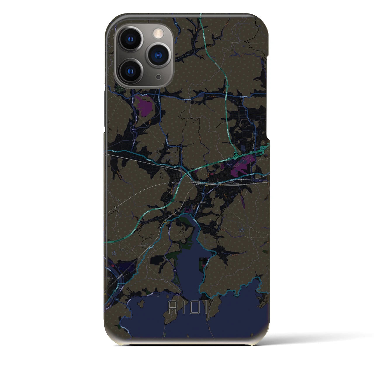 【相生】地図柄iPhoneケース（バックカバータイプ・ブラック）iPhone 11 Pro Max 用