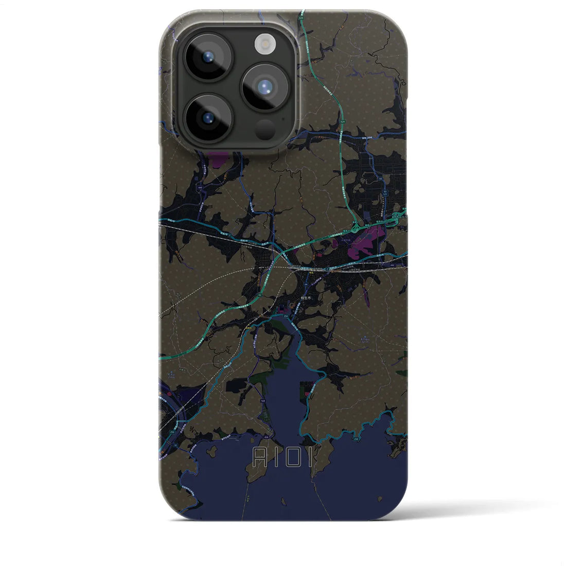 【相生】地図柄iPhoneケース（バックカバータイプ・ブラック）iPhone 15 Pro Max 用