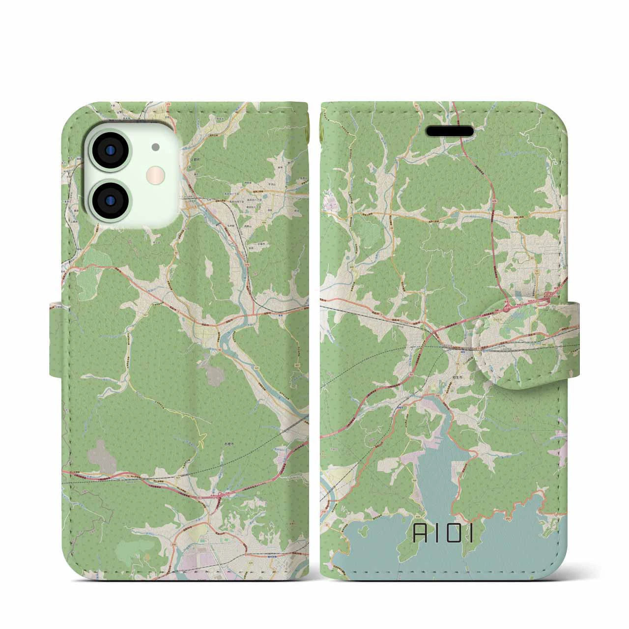 【相生】地図柄iPhoneケース（手帳両面タイプ・ナチュラル）iPhone 12 mini 用