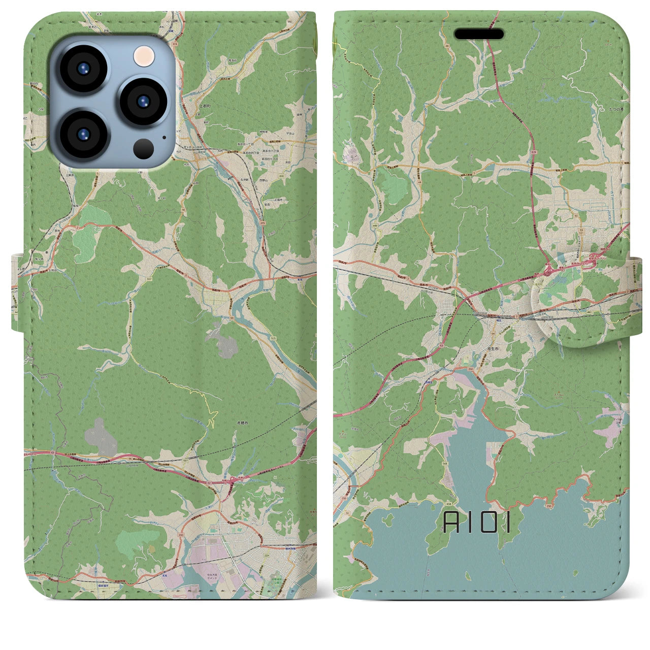 【相生】地図柄iPhoneケース（手帳両面タイプ・ナチュラル）iPhone 13 Pro Max 用
