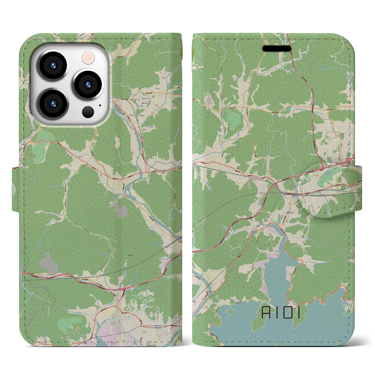 【相生】地図柄iPhoneケース（手帳両面タイプ・ナチュラル）iPhone 13 Pro 用
