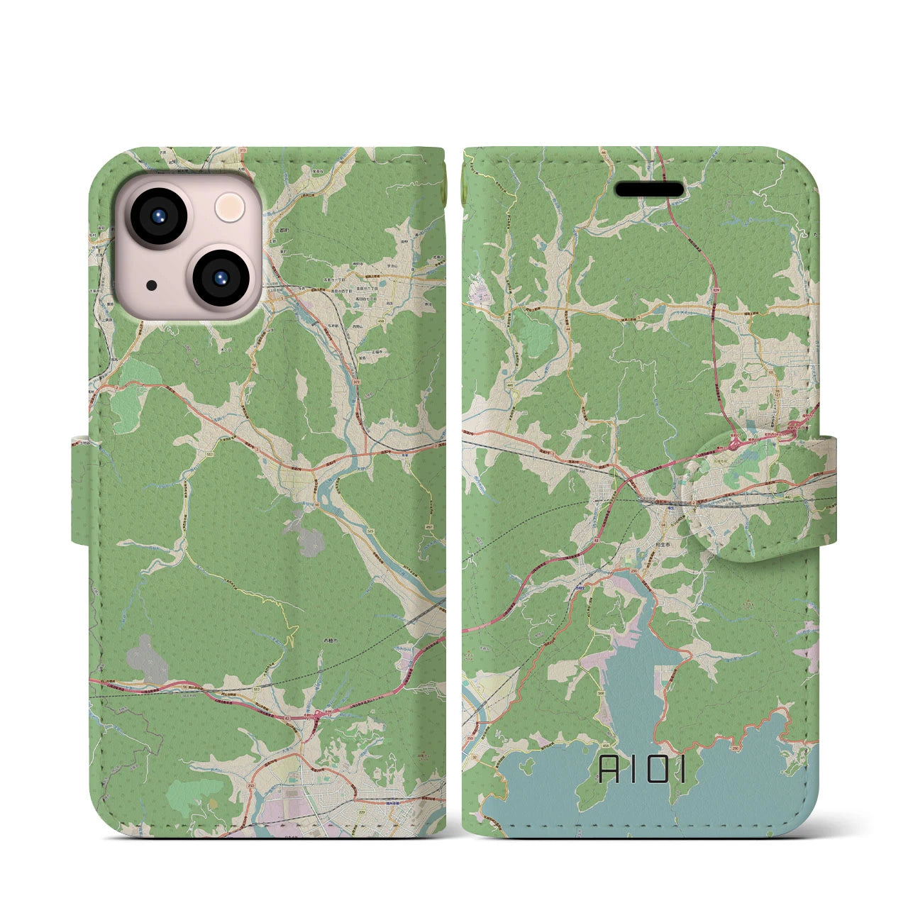 【相生】地図柄iPhoneケース（手帳両面タイプ・ナチュラル）iPhone 13 mini 用