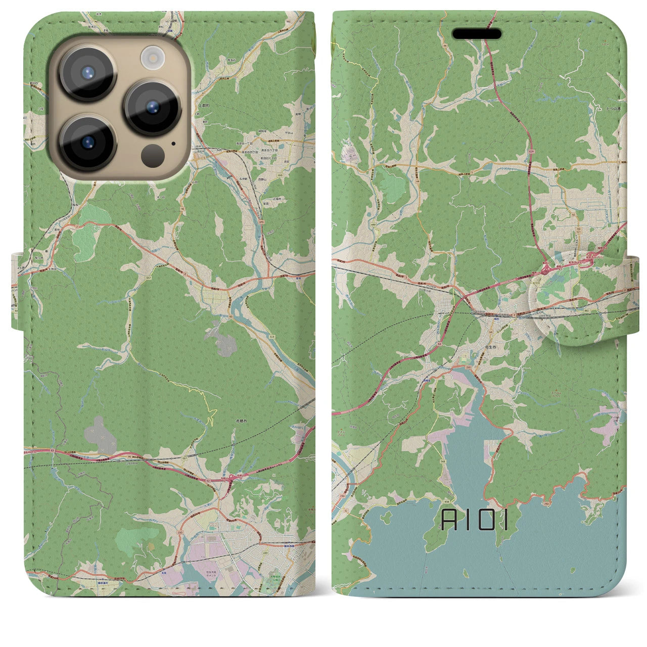 【相生】地図柄iPhoneケース（手帳両面タイプ・ナチュラル）iPhone 14 Pro Max 用