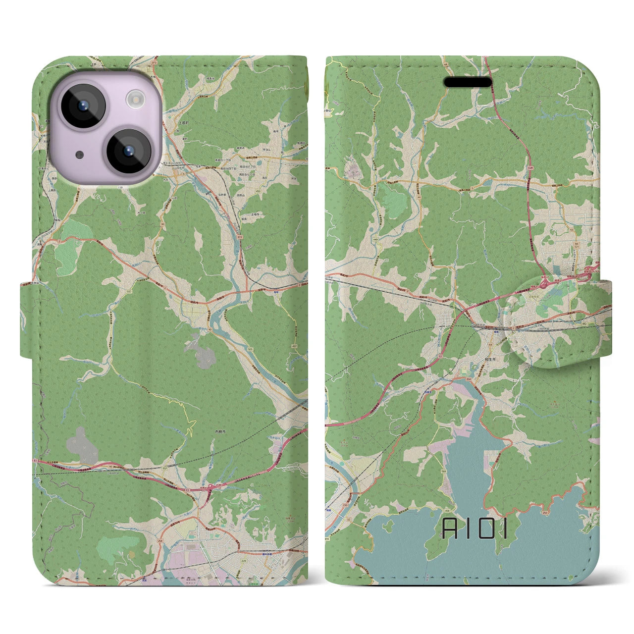 【相生】地図柄iPhoneケース（手帳両面タイプ・ナチュラル）iPhone 14 用