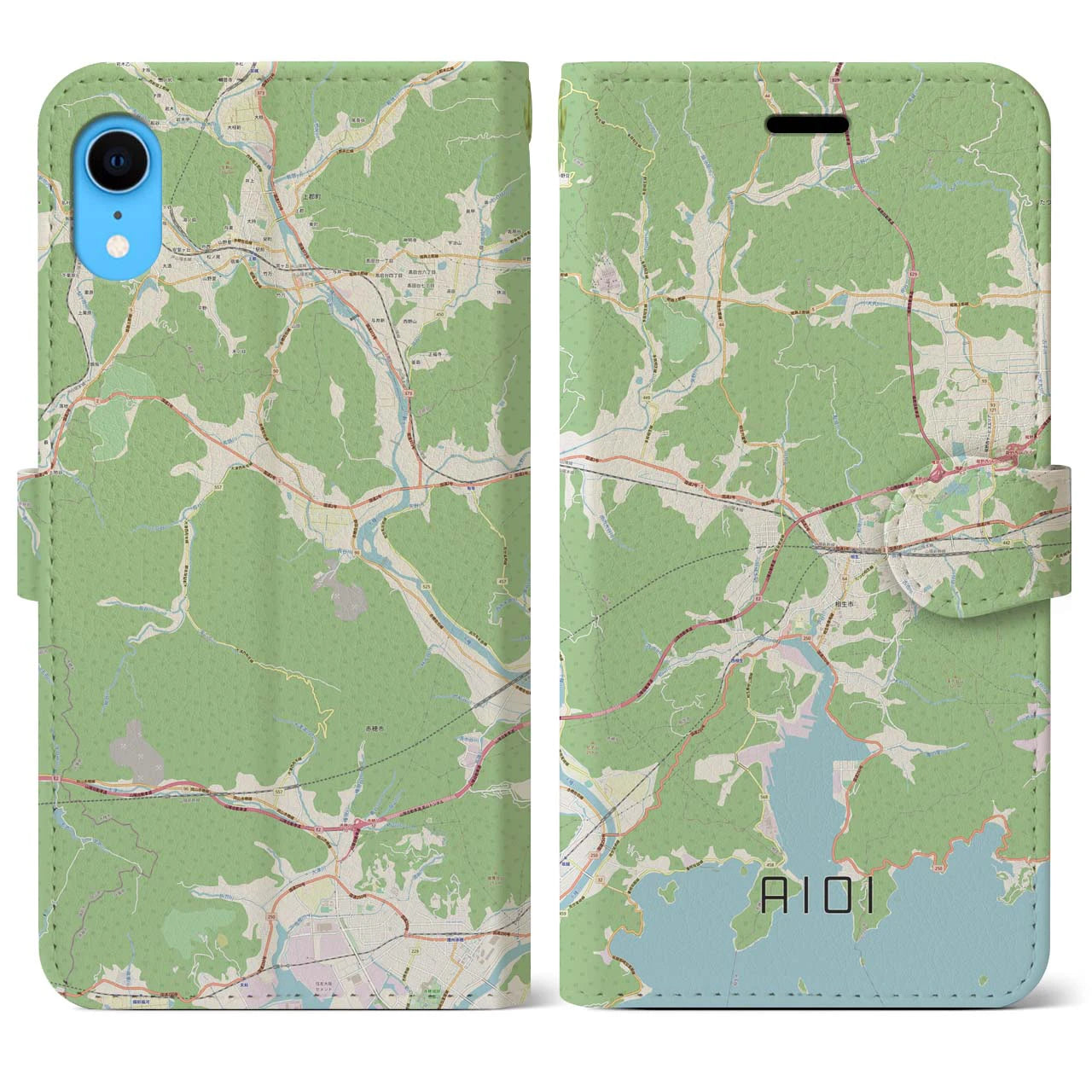 【相生】地図柄iPhoneケース（手帳両面タイプ・ナチュラル）iPhone XR 用
