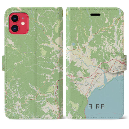 【姶良（鹿児島県）】地図柄iPhoneケース（手帳タイプ）ナチュラル・iPhone 11 用