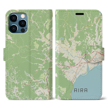 【姶良（鹿児島県）】地図柄iPhoneケース（手帳タイプ）ナチュラル・iPhone 12 / 12 Pro 用