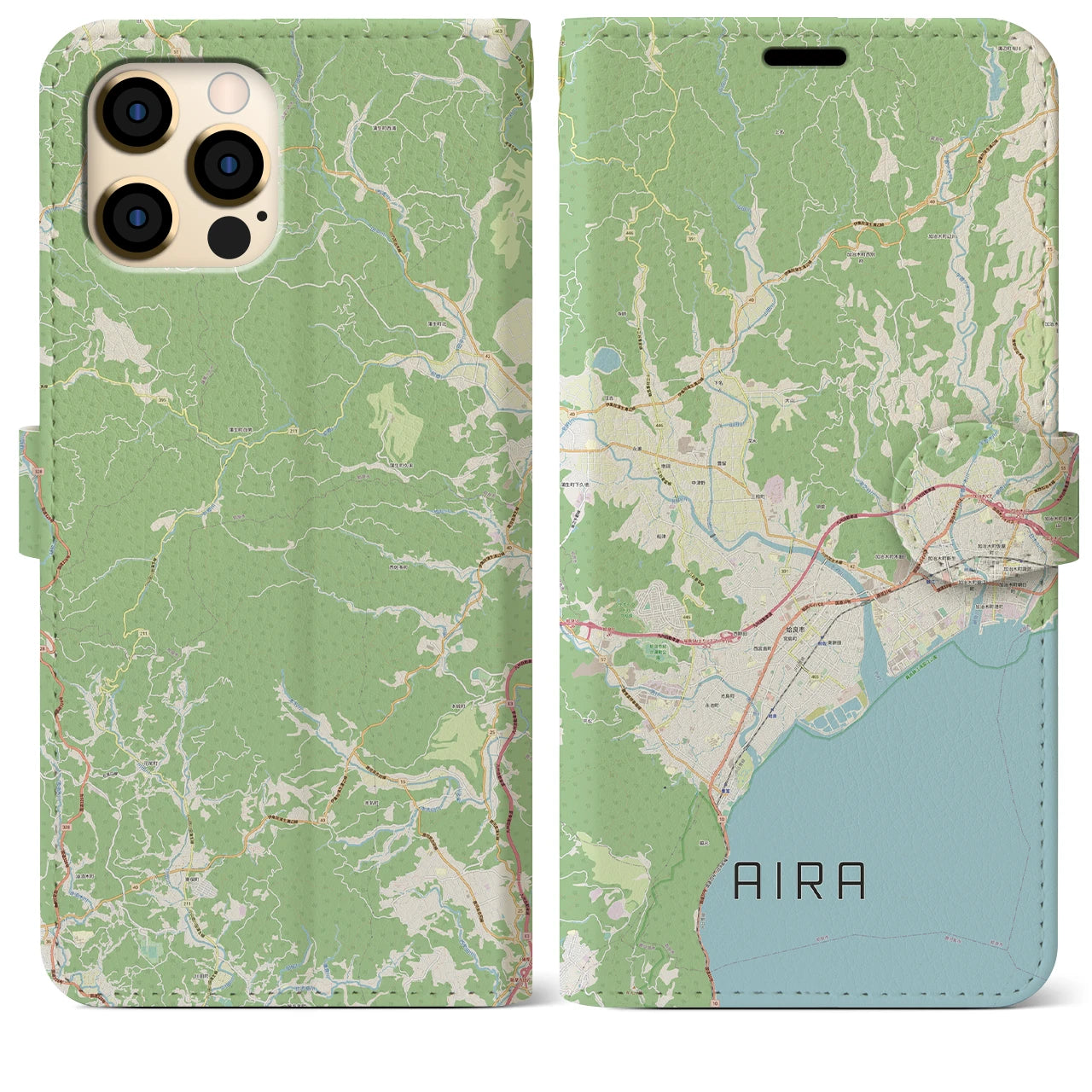 【姶良】地図柄iPhoneケース（手帳両面タイプ・ナチュラル）iPhone 12 Pro Max 用