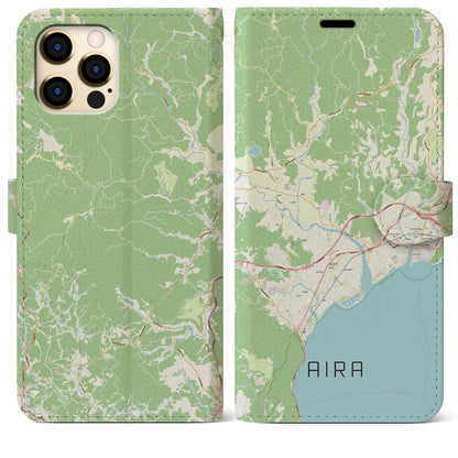 【姶良（鹿児島県）】地図柄iPhoneケース（手帳タイプ）ナチュラル・iPhone 12 Pro Max 用