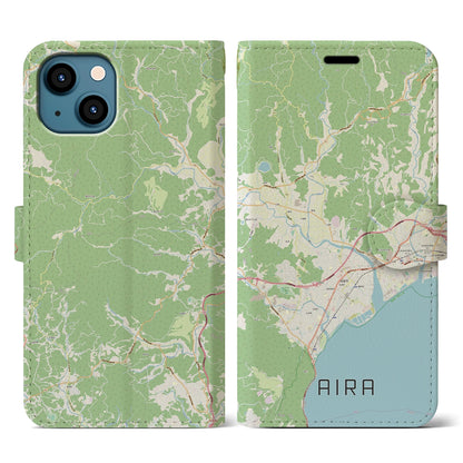 【姶良（鹿児島県）】地図柄iPhoneケース（手帳タイプ）ナチュラル・iPhone 13 用