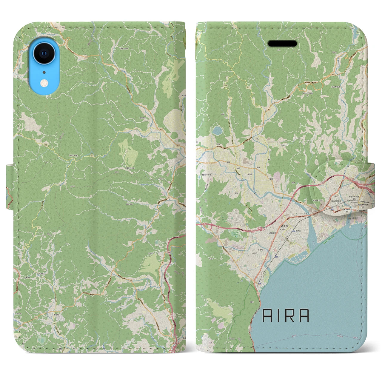 【姶良】地図柄iPhoneケース（手帳両面タイプ・ナチュラル）iPhone XR 用