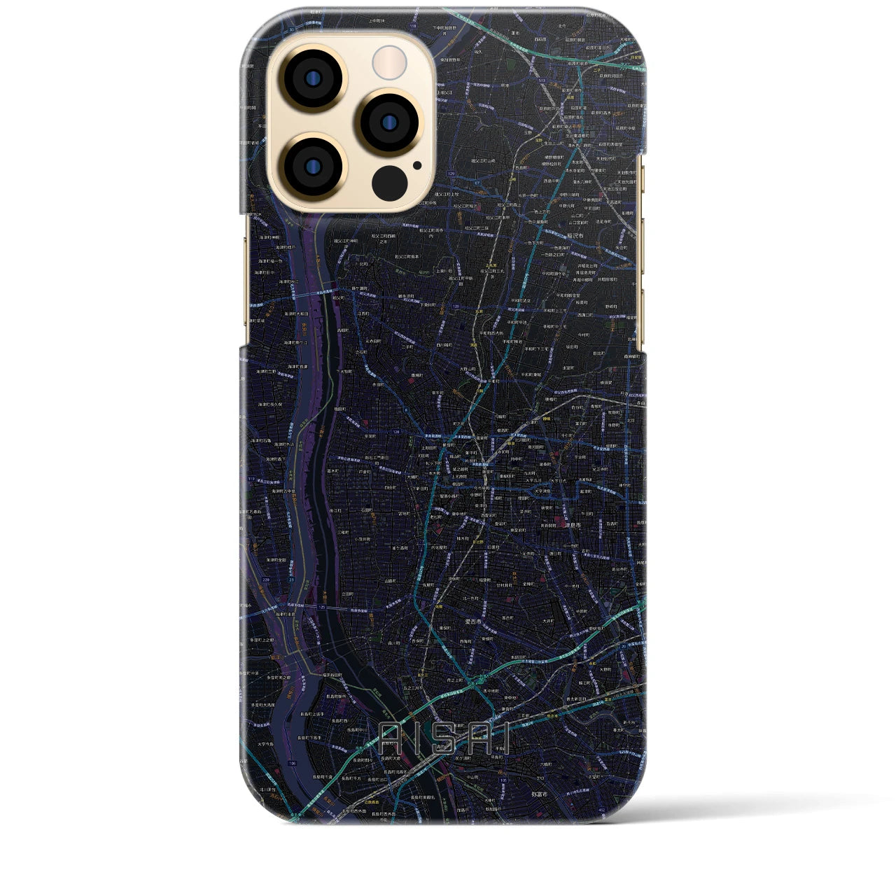 【愛西】地図柄iPhoneケース（バックカバータイプ・ブラック）iPhone 12 Pro Max 用