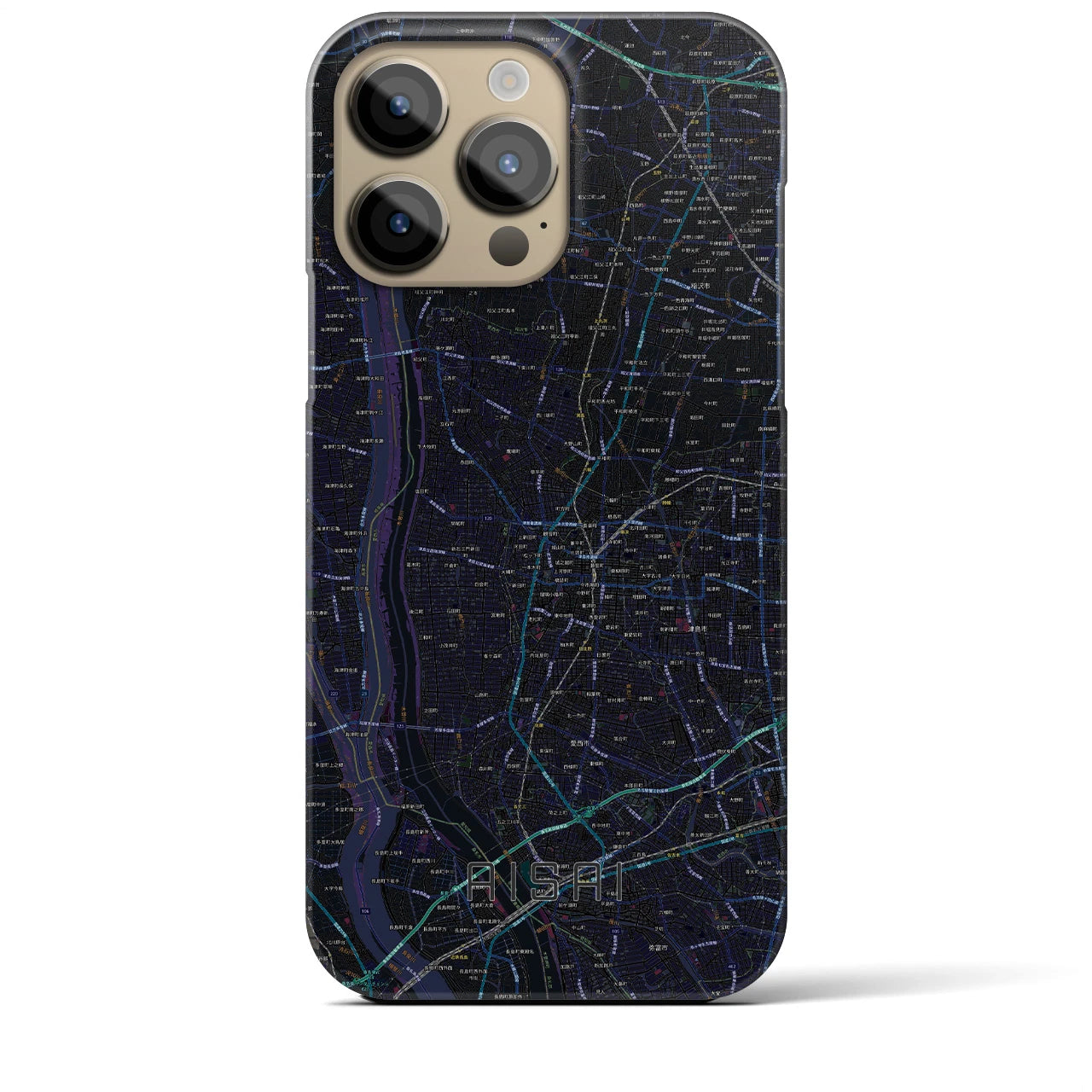 【愛西】地図柄iPhoneケース（バックカバータイプ・ブラック）iPhone 14 Pro Max 用