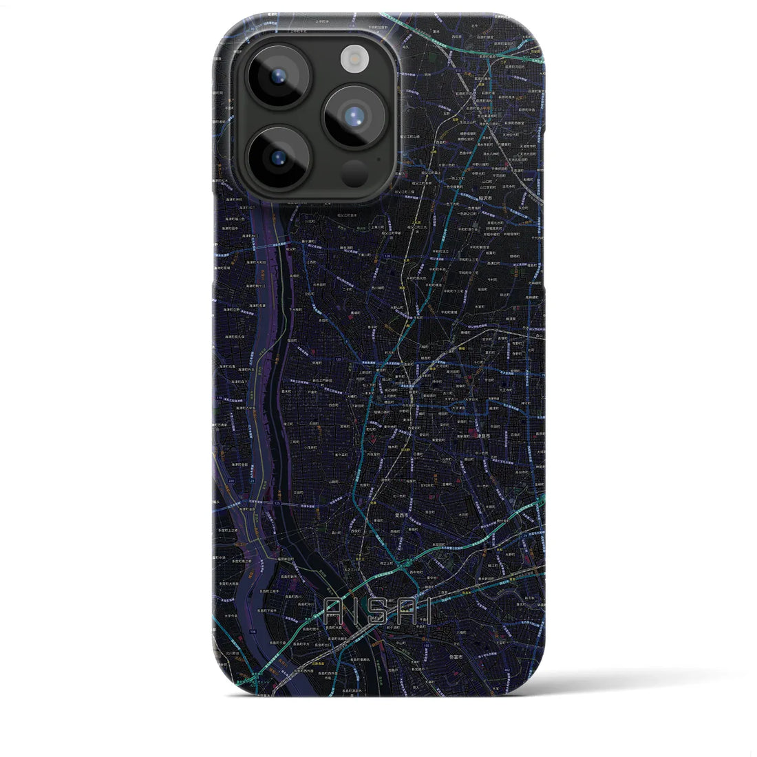 【愛西】地図柄iPhoneケース（バックカバータイプ・ブラック）iPhone 15 Pro Max 用