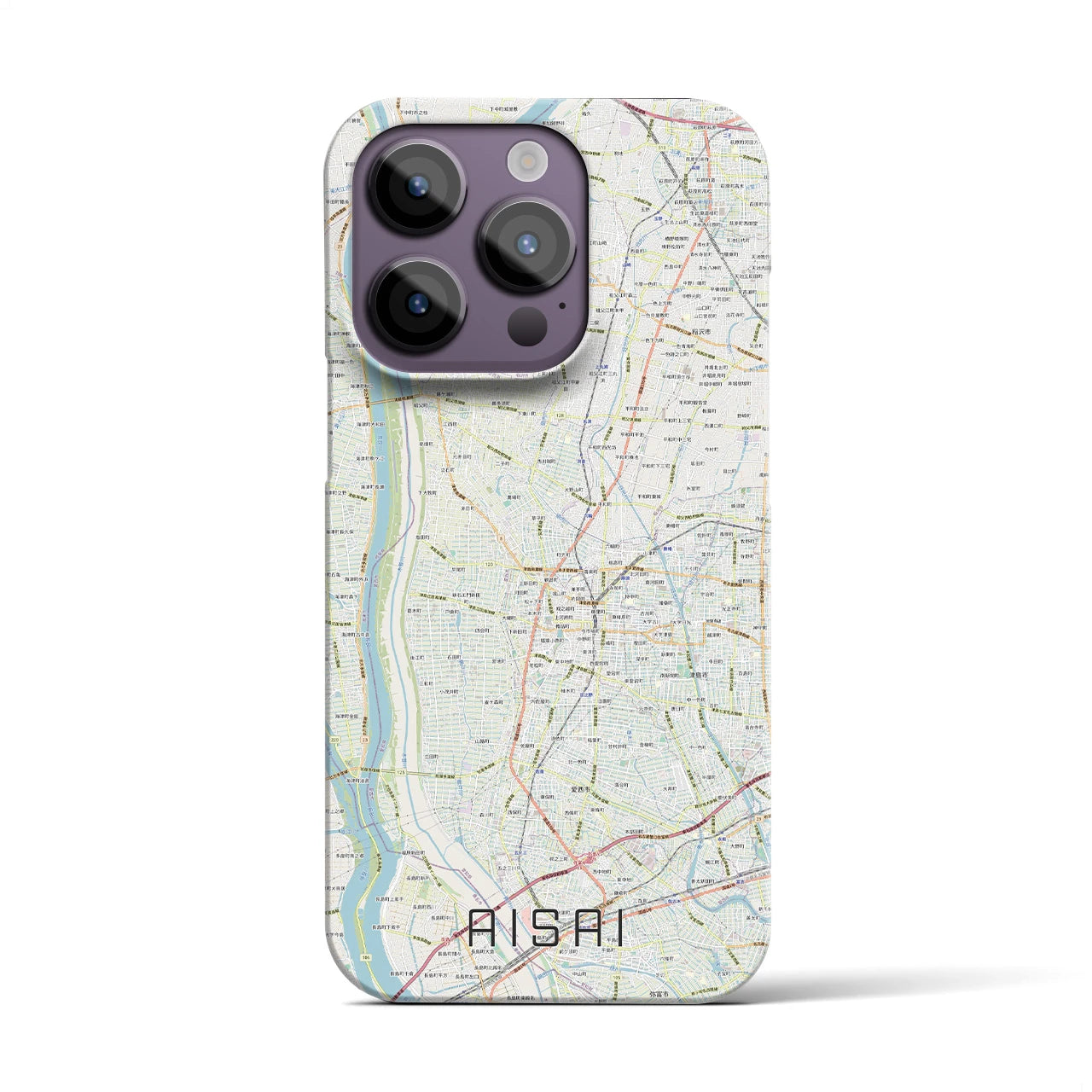 【愛西】地図柄iPhoneケース（バックカバータイプ・ナチュラル）iPhone 14 Pro 用