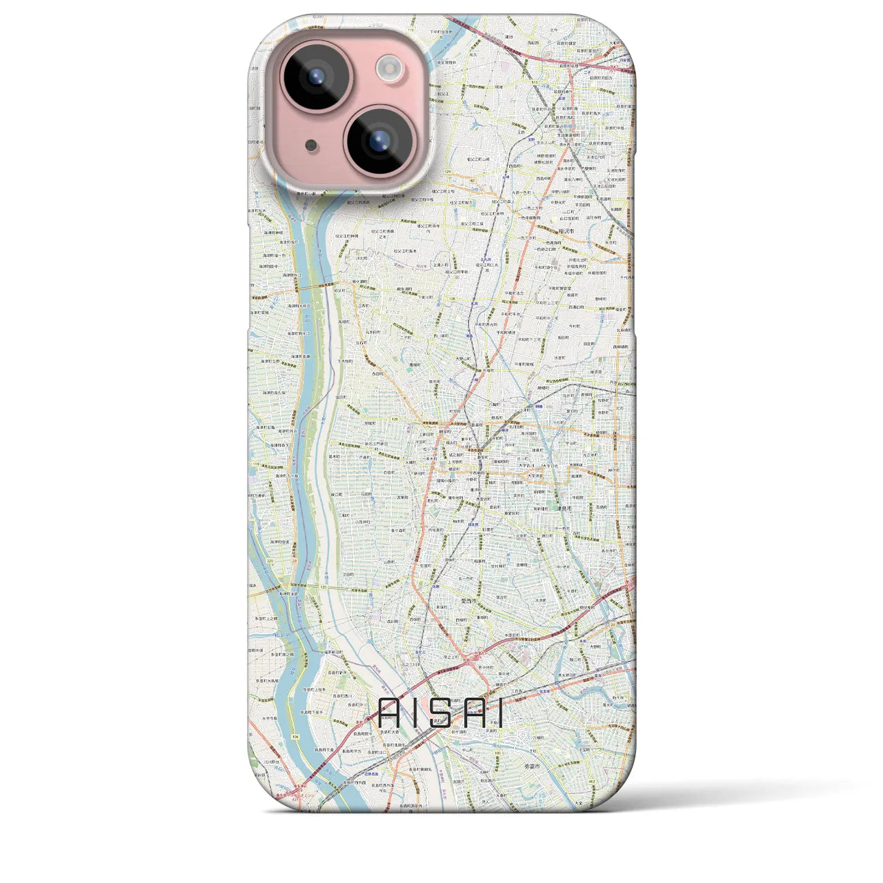 【愛西】地図柄iPhoneケース（バックカバータイプ・ナチュラル）iPhone 15 Plus 用
